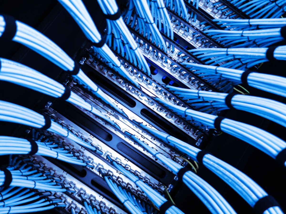 Neatly organised network cabling in a server rack