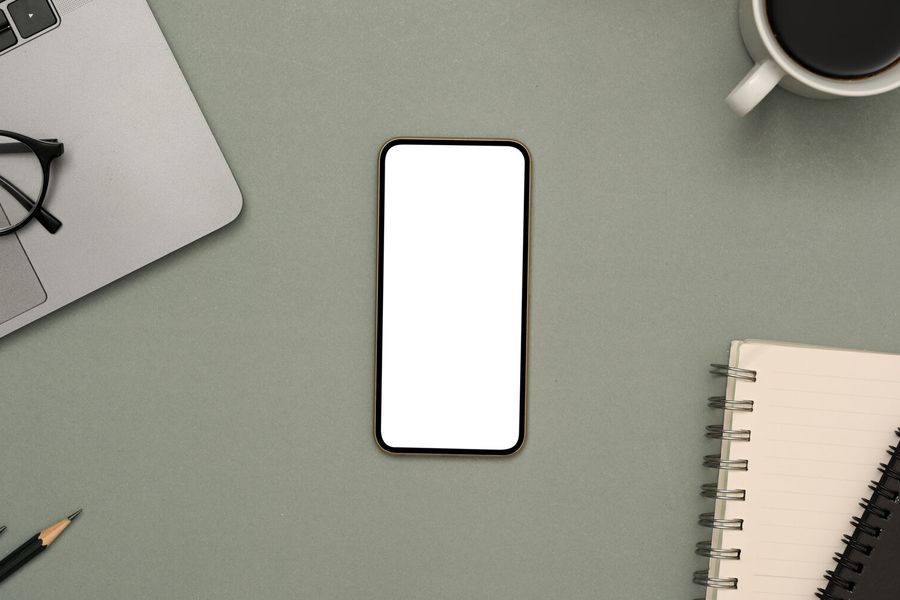 Smartphone on a grey desk