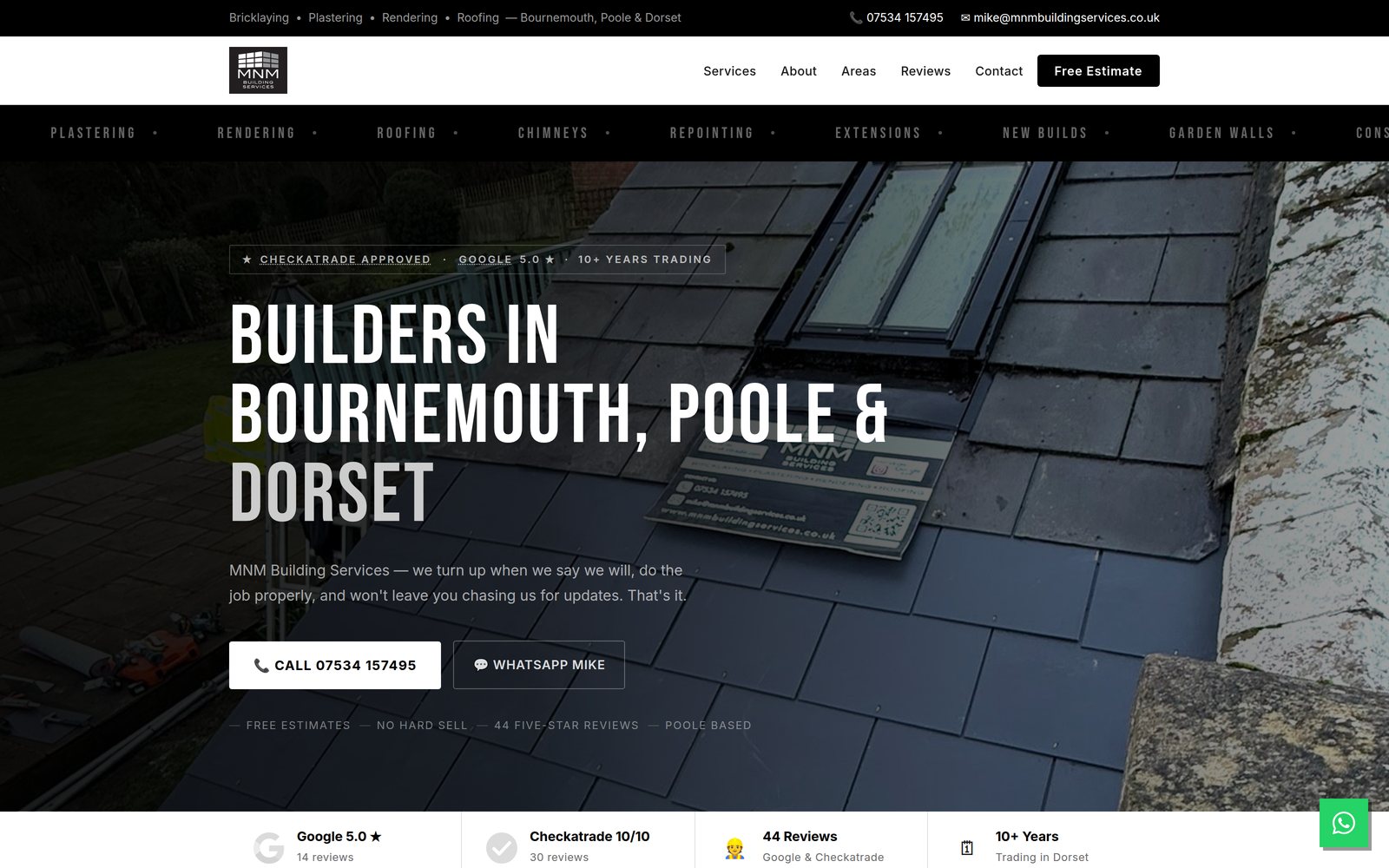MNM Building Services website on desktop